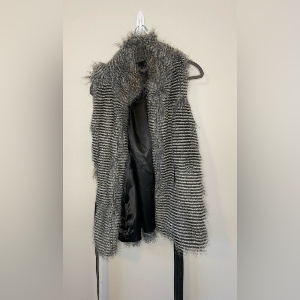 furry vest coat with belt